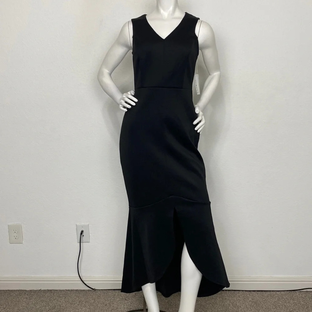 Enfocus Studio "NEW" Black Front Slit Sleeveless High Low Maxi Dress Size 8